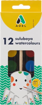 Adel Suluboya, 12 Renk, 24 mm Tablet, Canlı ve Parlak Renkler, Fırça İçerir - Bedenler: 24 Mm, 30Mm