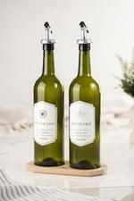 AEE® Ahşap Stantlı 2'li 750 ml Zeytinyağı Sıvıyağ Şişesi Yağdanlık Yağlık