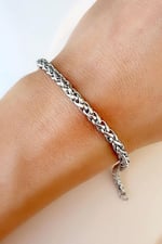 AEE® Erkek Çelik Bileklik Paslanmaz Gümüş Renk İç İçe Geçmeli Burgulu Chavin Angelus Unisex (20 cm-4mm)