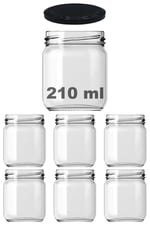 Afracam 10-1000 ml Farklı Boyutlarda Kavanoz (10-1000 Arası) cc Konserve Metal Kapaklı Cam Kavanoz 6 Adet (Şeffaf, 210 cc) - Seçenekler: 29 cc, 40 cc, 67cc, 105 cc (Kısa), 105 cc (Uzun), 190cc...