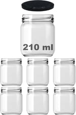 Afracam 10-1000 ml Farklı Boyutlarda Kavanoz (10-1000 Arası) cc Konserve Metal Kapaklı Cam Kavanoz 6 Adet (Şeffaf, 210 cc) - Seçenekler: 29 cc, 40 cc, 67cc, 105 cc (Kısa), 105 cc (Uzun), 190cc...