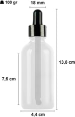 Afracam 100 ml Metal Kapaklı Damlalık Dropper Şişesi Serum 100 cc Cam Şişe 6 Adet (Siyah Kapak, Şeffaf)