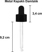 Afracam 100 ml Metal Kapaklı Damlalık Dropper Şişesi Serum 100 cc Cam Şişe 6 Adet (Siyah Kapak, Şeffaf)