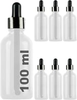 Afracam 100 ml Metal Kapaklı Damlalık Dropper Şişesi Serum 100 cc Cam Şişe 6 Adet (Siyah Kapak, Şeffaf)