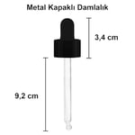 Afracam 100 ml Metal Kapaklı Damlalık Dropper Şişesi Serum 100 cc Cam Şişe 6 Adet (Siyah Kapak, Şeffaf)