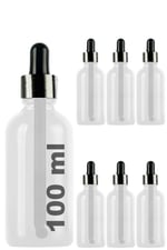 Afracam 100 ml Metal Kapaklı Damlalık Dropper Şişesi Serum 100 cc Cam Şişe 6 Adet (Siyah Kapak, Şeffaf)