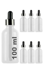 Afracam 100 ml Metal Kapaklı Damlalık Dropper Şişesi Serum 100 cc Cam Şişe 6 Adet (Siyah Kapak, Şeffaf)