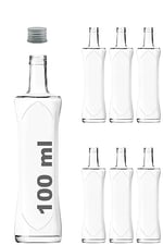 Afracam 100 ml Şeffaf Piramit Sosluk 100 cc Kapaklı Kavisli Cam Şişe 6 Adet (Gümüş (Metal))