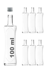 Afracam 100 ml Şeffaf Piramit Sosluk 100 cc Kapaklı Kavisli Cam Şişe 6 Adet (Gümüş (Metal))