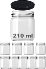 Afracam 210 ml Siyah Metal Kapaklı Şeffaf Cam Kavanoz 9 Adet