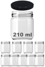 Afracam 210 ml Siyah Metal Kapaklı Şeffaf Cam Kavanoz 9 Adet
