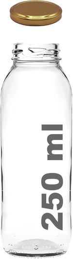 Afracam 250 ml Metal Kapaklı Meyve Suyu, Meşrubat, Limonata Şişesi 250 cc Cam Şişe 6 Adet (Altın/Gold)