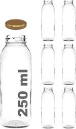 Afracam 250 ml Metal Kapaklı Meyve Suyu, Meşrubat, Limonata Şişesi 250 cc Cam Şişe 6 Adet (Altın/Gold)