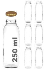 Afracam 250 ml Metal Kapaklı Meyve Suyu, Meşrubat, Limonata Şişesi 250 cc Cam Şişe 6 Adet (Altın/Gold)
