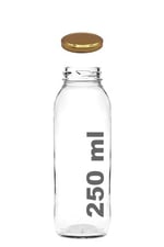 Afracam 250 ml Metal Kapaklı Meyve Suyu, Meşrubat, Limonata Şişesi 250 cc Cam Şişe 6 Adet (Altın/Gold)