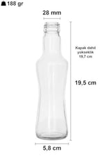 Afracam 250 ml Şeffaf İnce Belli Kapaklı Cam Şişe 250 cc Meşrubat Şişesi 6 Adet (Beyaz Kapak)