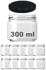 Afracam 300 ml Metal Siyah Kapaklı Şeffaf Cam Kavanoz 10 Adet