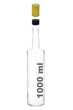 Afracam Dorika Şeffaf Yuvarlak Model 1000 ml Sızdırmaz Kapaklı ve Kapüşonlu Cam Şişe 6 Adet