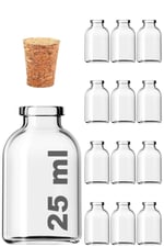 Afracam Şeffaf 25 ml / 25 cc Mantar Tıpalı Boş Cam Şişe 12 Adet