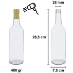 Afracam Standart Şeffaf 750 ml Sızdırmaz Kapaklı ve Kapüşonlu Boş Cam Şişe 20 Adet