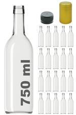 Afracam Standart Şeffaf 750 ml Sızdırmaz Kapaklı ve Kapüşonlu Boş Cam Şişe 20 Adet