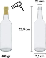 Afracam Standart Şeffaf 750 ml Sızdırmaz Kapaklı ve Kapüşonlu Boş Cam Şişe 20 Adet