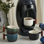 Ahşap Saplı 2.5oz Seramik Espresso Bardakları, Küçük Kahve Fincanları Çift Atış Espresso Bardakları 4'lü Set