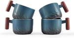 Ahşap Saplı 2.5oz Seramik Espresso Bardakları, Küçük Kahve Fincanları Çift Atış Espresso Bardakları 4'lü Set