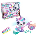 Airbrush Plush Tek Boynuzlu At Süslemeli + Üzeri, 4 Yıkamalı Tebeşir Kalemi, Akülü Hava Fırçası, 100+ Çıkartma Şablonu. 6 Yaş ve Üzeri İçin, Beyaz