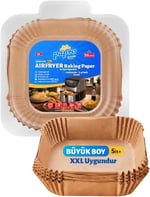 Airfryer Pişirme Kağıdı, Fritöz Yağlı Kağıdı, Yanmaz Kağıt XXL Uyumlu 50 Adet (Kare) (1, Kare Büyük Boy 20x20) - Seçenekler: Kare Orta-Küçük boy 16x16, Kare Büyük Boy 20x20...