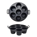 Airfryer Silikon Kek Pişirme Kalıbı 7 Bölmeli, Silikon Cupcake Kek Pişirme Kabı Air Fryer Muffin Fırın Kalıbı (2 ADET SİYAH - 23 CM)