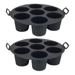 Airfryer Silikon Kek Pişirme Kalıbı 7 Bölmeli, Silikon Cupcake Kek Pişirme Kabı Air Fryer Muffin Fırın Kalıbı (2 ADET SİYAH - 23 CM)
