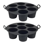 Airfryer Silikon Kek Pişirme Kalıbı 7 Bölmeli, Silikon Cupcake Kek Pişirme Kabı Air Fryer Muffin Fırın Kalıbı (2 ADET SİYAH - 23 CM)