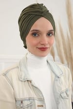 Aisha's Design Büzgülü Penye Bone,B-1 Haki