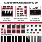 AKAI Professional MPK Mini MKII LE White - 16 arkadan aydınlatmalı pad, 8 atanabilir Q-link kontrolü ve 4 yönlü kumanda kolu ile taşınabilir 25 düğmeli USB MIDI klavye kontrol cihazı