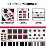 AKAI Professional MPK Mini MKII LE White - 16 arkadan aydınlatmalı pad, 8 atanabilir Q-link kontrolü ve 4 yönlü kumanda kolu ile taşınabilir 25 düğmeli USB MIDI klavye kontrol cihazı