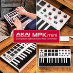 AKAI Professional MPK Mini MKII LE White - 16 arkadan aydınlatmalı pad, 8 atanabilir Q-link kontrolü ve 4 yönlü kumanda kolu ile taşınabilir 25 düğmeli USB MIDI klavye kontrol cihazı