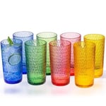 Akrilik İçme Bardakları, BPA İçermeyen Bardaklar, 8'li Set, 22oz Renkli Petek Şık Highball Bardakları