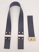 Aksesuar 70x4 cm Suni Deri Saplı Kapaklı Lacivert Seti Light Gold Metalli