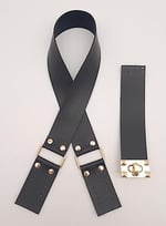 Aksesuar 70x4 cm Suni Deri Saplı Kapaklı Siyah Seti Light Gold Metalli