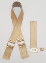 Aksesuar 70x4 cm Suni Deri Saplı Kapaklı Gold Renk Seti Light Gold Metalli