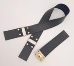 Aksesuar 70x4 cm Suni Deri Saplı Kapaklı Siyah Seti Light Gold Metalli