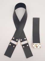 Aksesuar 70x4 cm Suni Deri Saplı Kapaklı Siyah Seti Light Gold Metalli