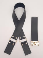 Aksesuar 70x4 cm Suni Deri Saplı Kapaklı Siyah Seti Light Gold Metalli