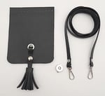 Aksesuar Siyah Suni Deri Püskül Kapaklı Cep Telefonu Mini Bag Seti Gümüş Metal