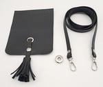 Aksesuar Siyah Suni Deri Püskül Kapaklı Cep Telefonu Mini Bag Seti Gümüş Metal