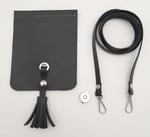 Aksesuar Siyah Suni Deri Püskül Kapaklı Cep Telefonu Mini Bag Seti Gümüş Metal