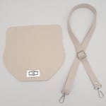 Aksesuar Suni Deri 21x19 cm Kapaklı ve Ayarlı Saplı Seti Krem Renk Gümüş Metalli