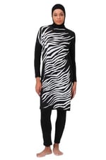 Alfasa Önü Zebra Desenli Kadın Tam Kapalı Tesettür Mayo 23691 Siyah