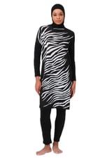 Alfasa Önü Zebra Desenli Kadın Tam Kapalı Tesettür Mayo 23691 Siyah
